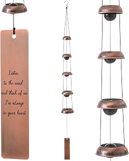 36'' Memorial Sympathy Wind Chimes for Loss of Loved One Dog Bereavement Gift Idea in Memory, Red Copper Wind Chime with 5 Bells Condolences Basket for Mother Father Pet (Loved One)