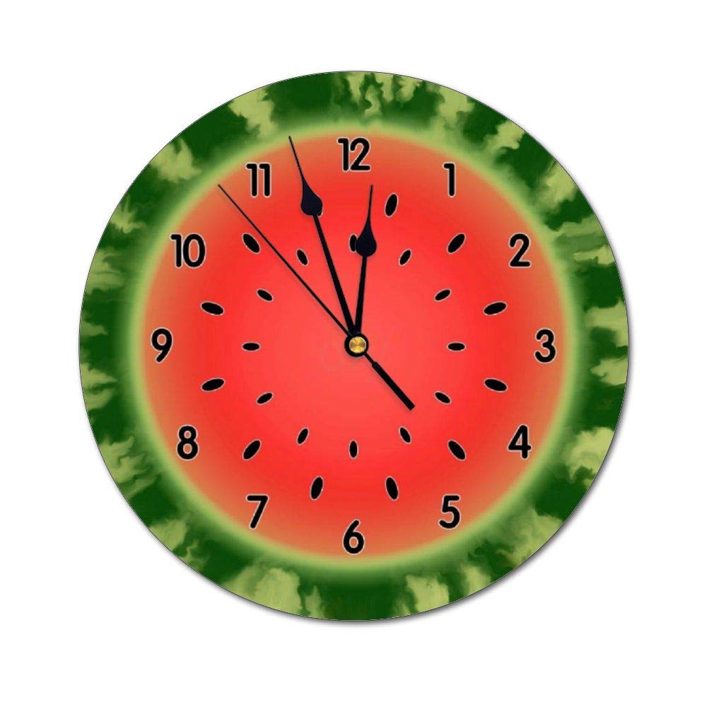 yyone Decorative Wall Clock Green Striped Watermelon Funny Wall Clock Round Silent Non Ticking for Office,Kitchen,Bedroom,Living Room 12 Inches