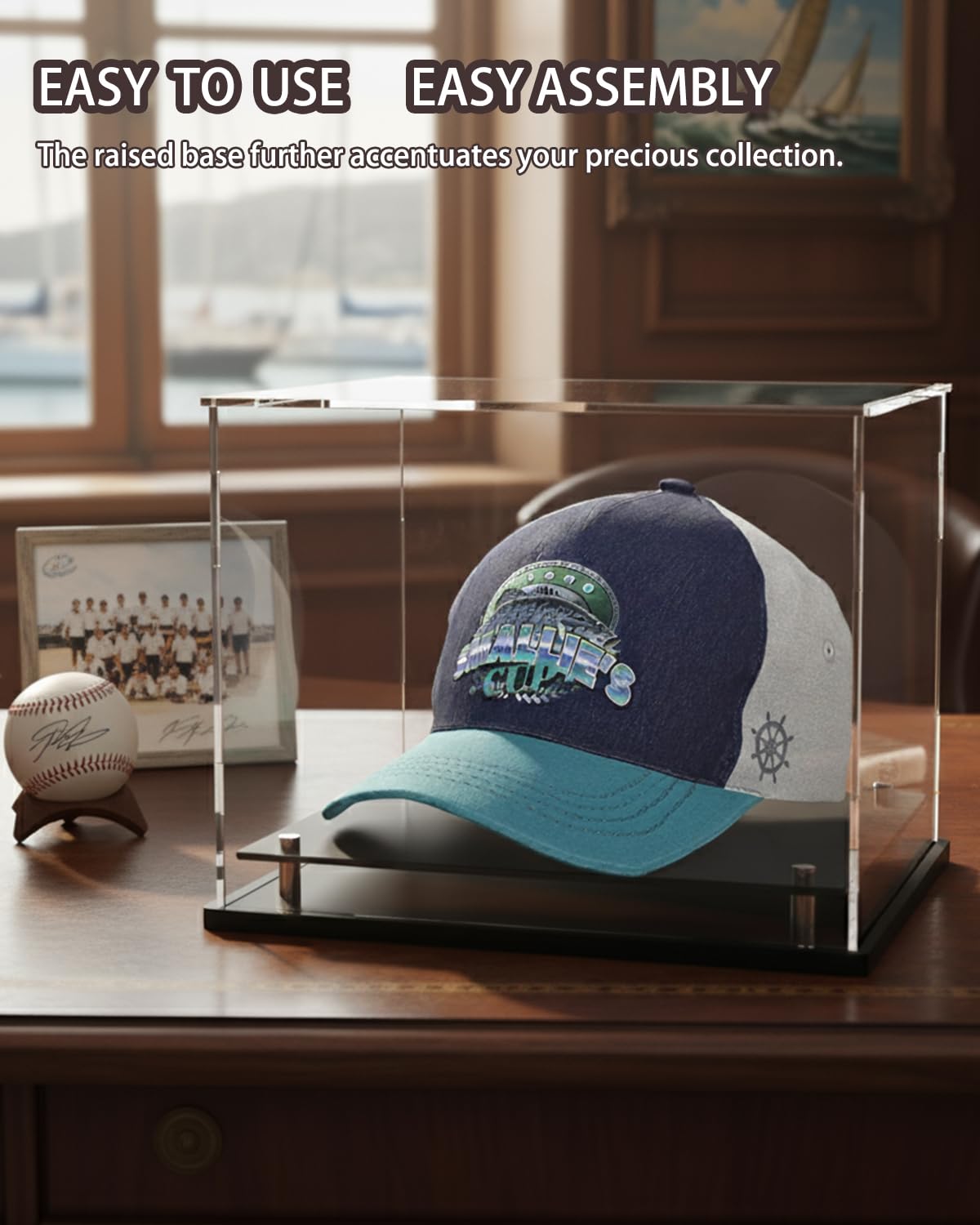 Vitrina transparente para béisbol, soporte acrílico para gorras de béisbol, fútbol o gorras Snapback, mini casco. Vitrina de gorra de béisbol con base de metal (montable)