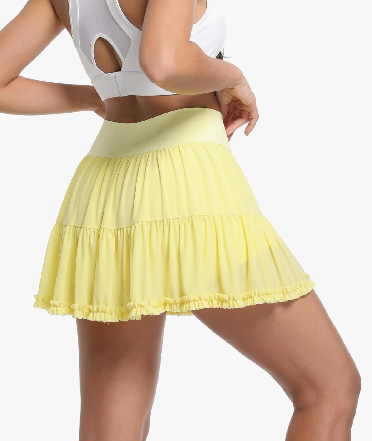 Cresay Women's Ruffle Mini Skirt High Waisted Athletic Skirts Pleated Tulle Skort with Shorts - Image 4