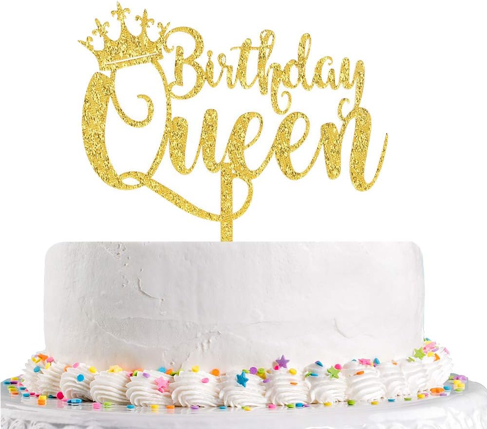 Talorine Queen Birthday Cake Topper Gold Acrylic Happy Birthday Cake Topper, 16th - 18th - 21st - 30th - 40th - 50th - 60th - 70th - 80th - 90th - 100th Cake Toppers Birthday Party Decoration