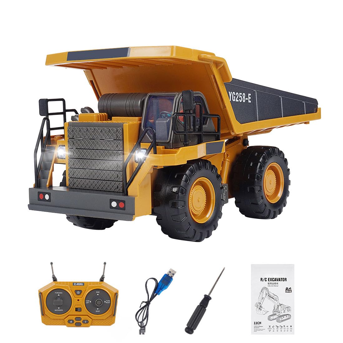 Alloy Engineering Mining Truck dla dorosłych, skala 1/24 2,4 G 9CH stop RC wywrotka górnicza ze światłami i efektami dźwiękowymi, maksymalna nośność wynosi do 2,5 kg