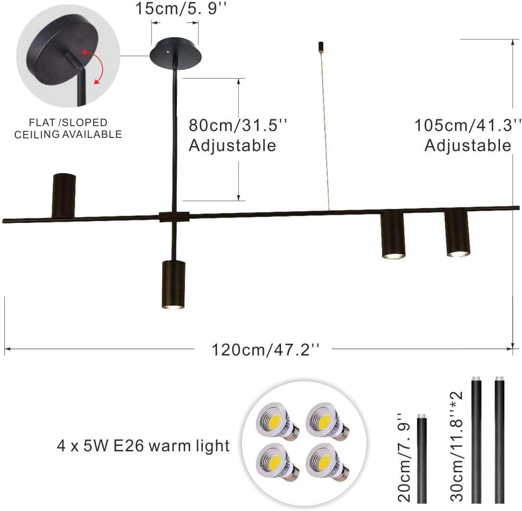Gеt Sресіаl Prісе BOKT Nordic Minimalist 4-Light Pendant Light Adjustable Modern Linear Kitchen Island Lighting Black Ceiling Spotlight Fixture for Dinning Room Living Room （Include Bulb）