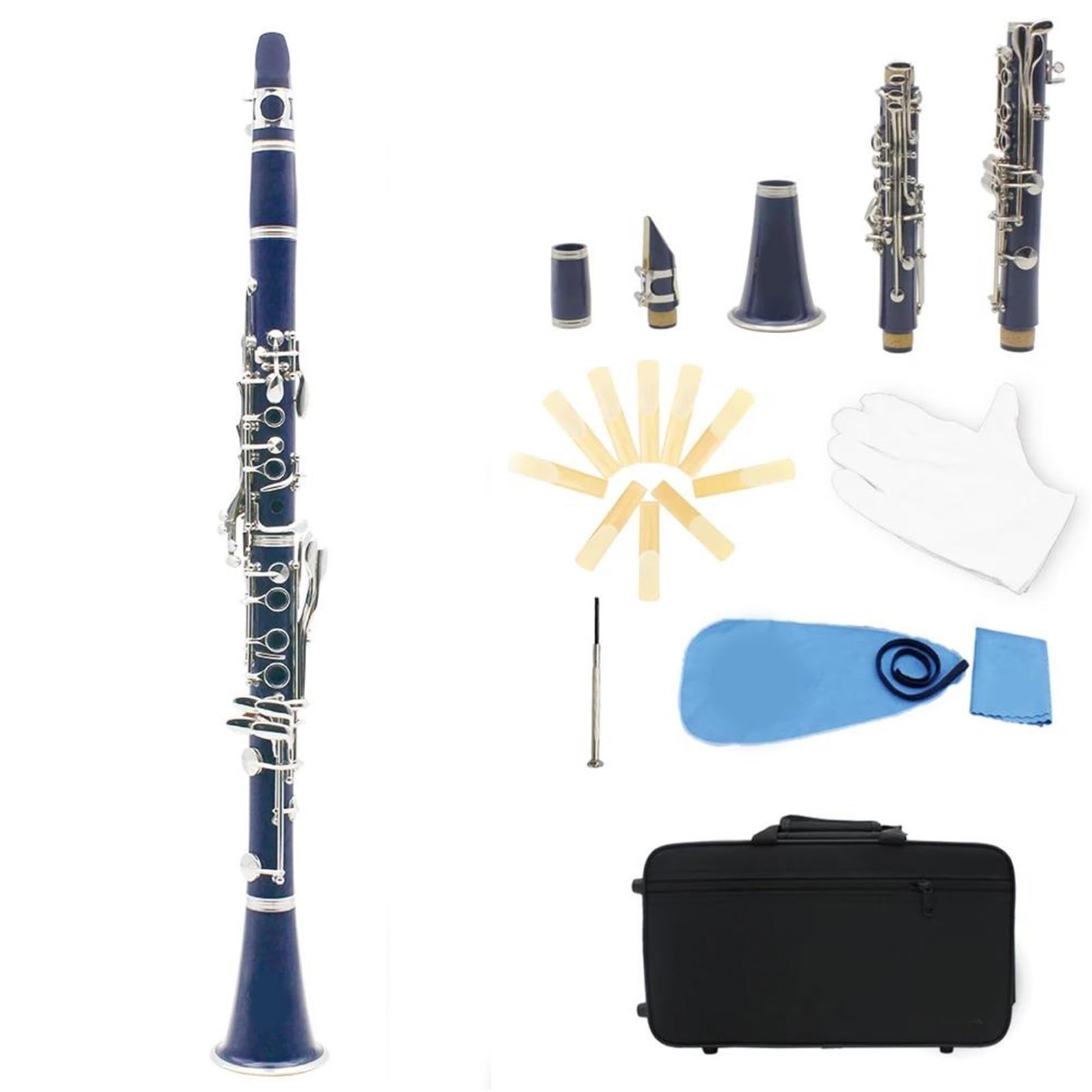 Clarinete profesional de baquelita de 17 teclas en Sib instrumento de viento madera con cañas de caja en varios colores Tocando Clarinete(DEEP BLUE)