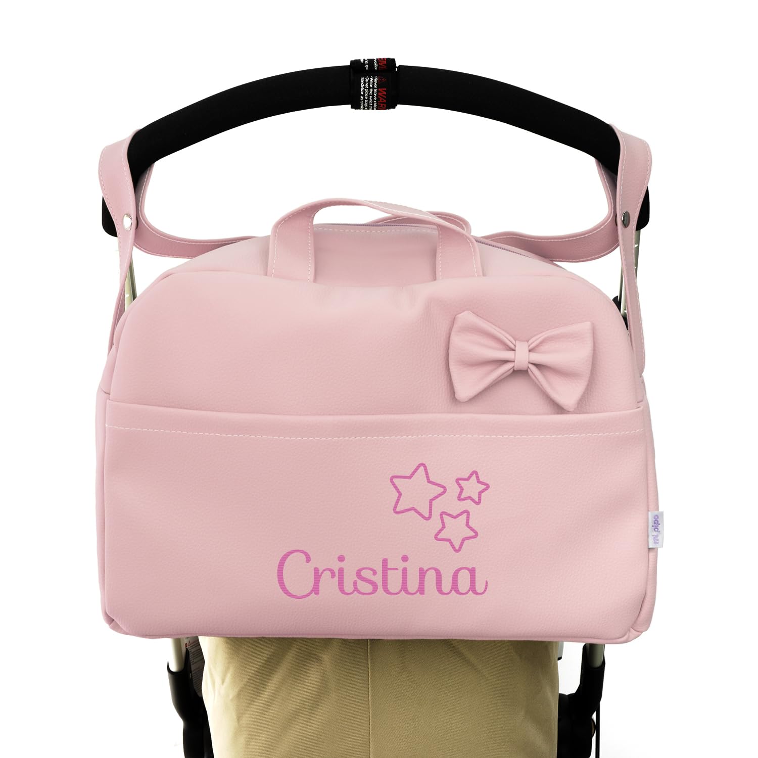Bolso Carro Bebé Personalizado - Beige | Bolsa de Maternidad para Carro y Hospital | Bolso Maleta Carrito Bebé de Polipiel Acolchado con Nombre Bordado | Fabricado en España | 43x30x23 cm