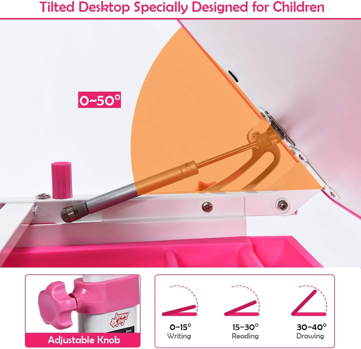 Flash Deals - 40% OFF HONEY JOY Kids Desk and Chair Set, Height Adjustable Children Writing Table with Tilting Desktop, Storage Drawer, Bookshelf and Hook, Interactive Workstation for Kids Study (Pink)