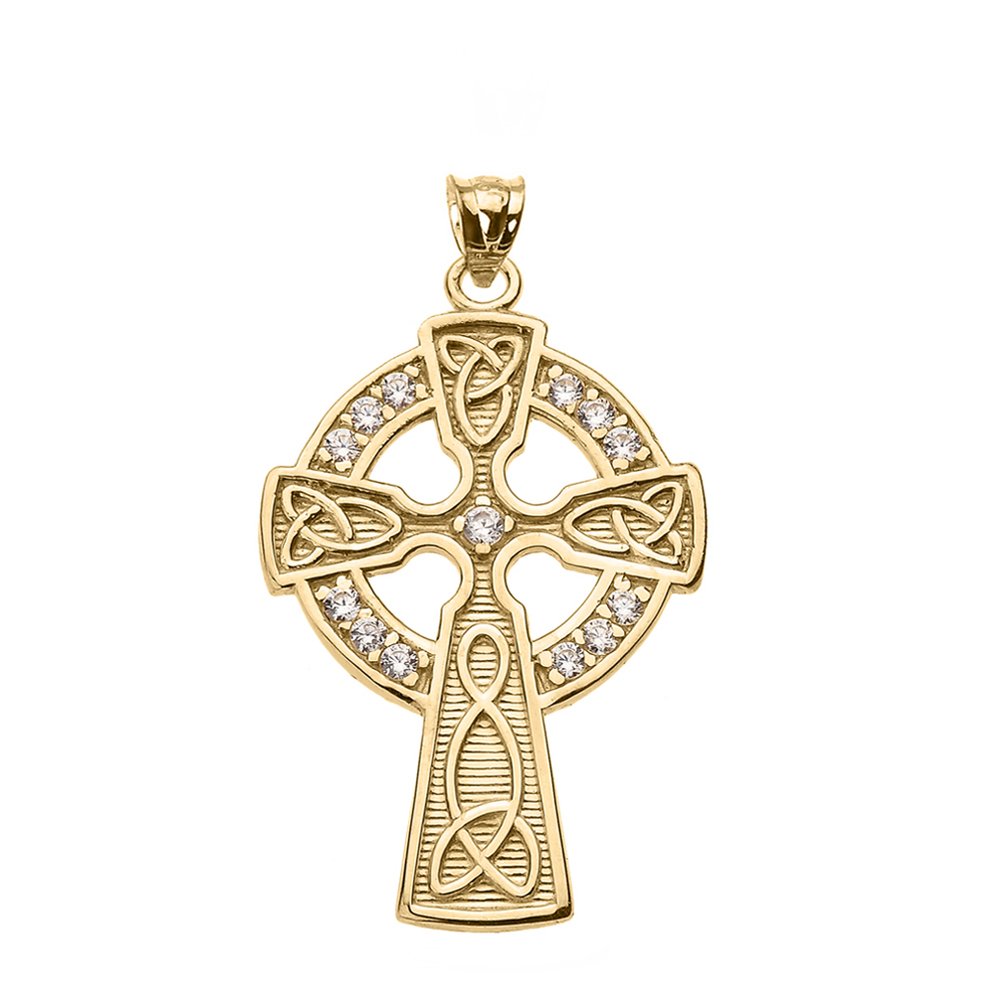 14k Yellow Gold Celtic Cross Diamond Accent Pendant