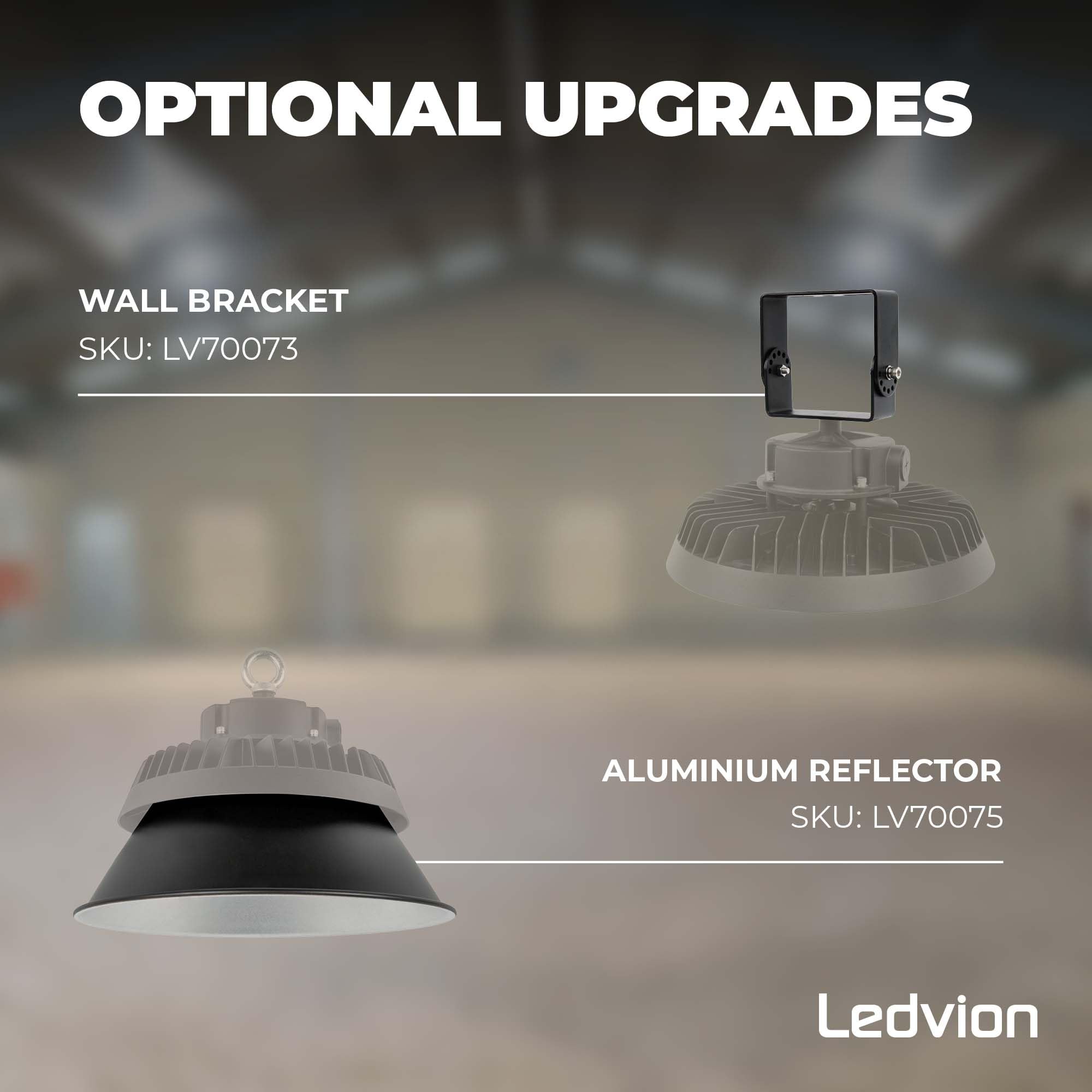 Ledvion - LED Lámpara de Alta Bahía, IP65, 150-130-110W, 185 lm/W, Driver, 4000K, Regulable, Campana LED UFO, Lámpara de Alta Bahía para Naves Industriales, Almacén, Taller, Garaje