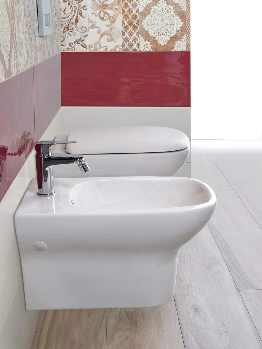Yellowshop-Sanitari Bagno Sospesi Filo Muro Modello Flow Vaso Wc + Coprivaso Soft Close + Bidet