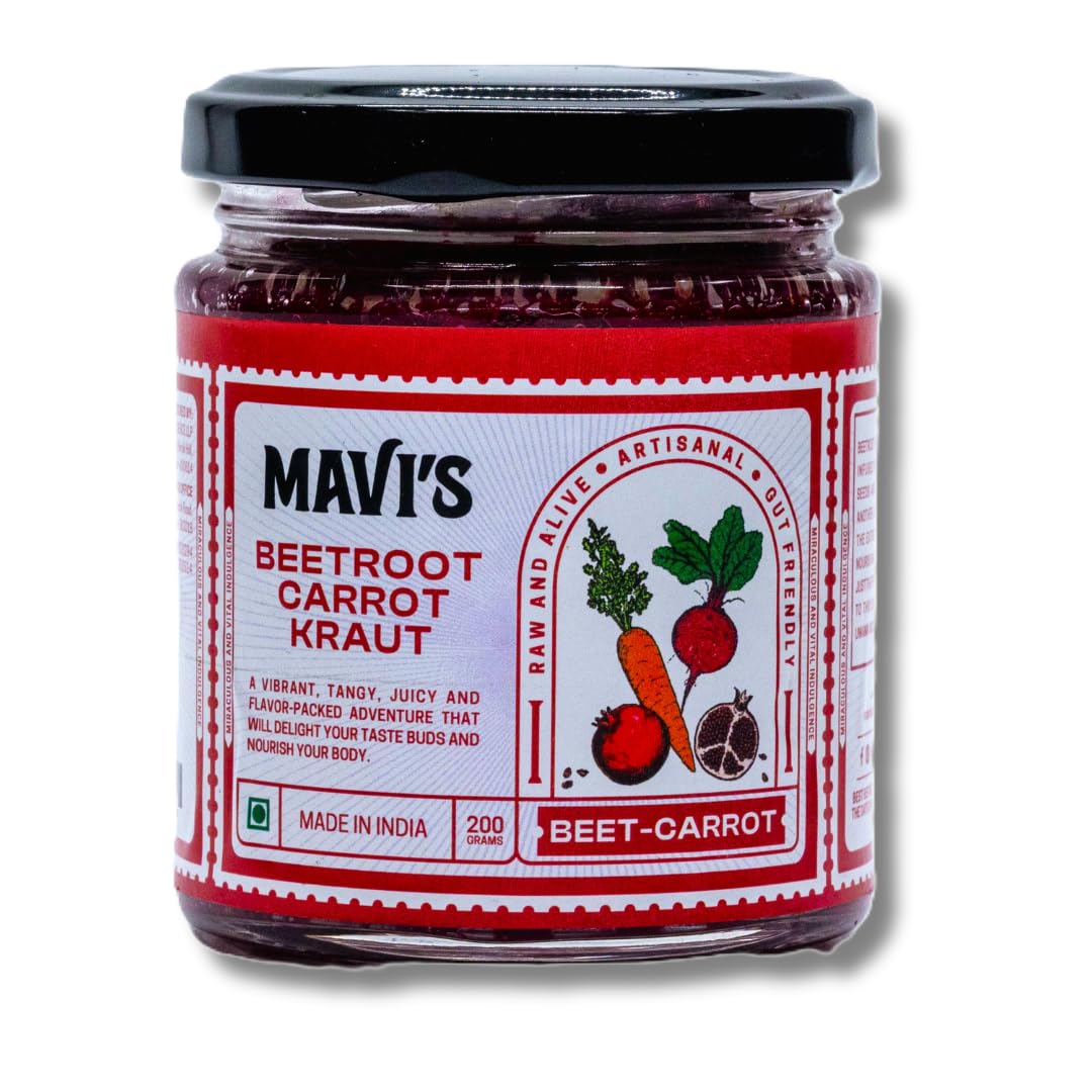 MAVI's Beetkvass & Beetrrot Carrot Kraut Combo | Artisanal Probiotic Kvass & Pickle | Vegan | No Preservatives, No Artificial Flavour or Colour | Kanji | Sauerkraut| Combo Pack of 2 | 1