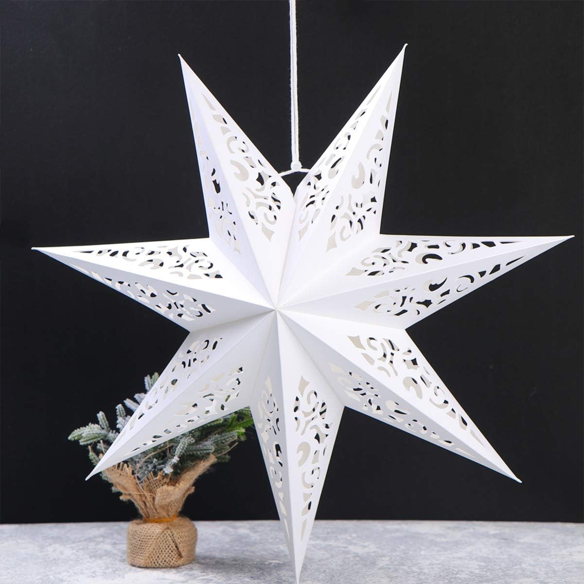 VOSAREA Hollow Out Star Lantern 7 Pointed Paper Hanging Pendants Lampshade for Christmas Party Wedding Birthday Home Festival Store - Image 5