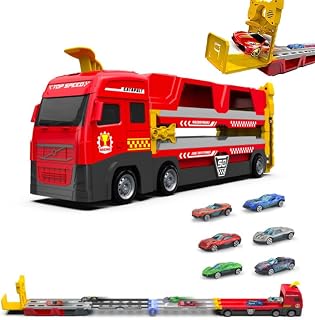 Mega Hauler Truck with Ejection Race Track,Folding Race Car Hauler Truck Toy for Kids,Mega Deform Catapulting and Shooting Folding Storage Car Carrier for Kids Boys and Girls Age 3+ (Color : Sliding