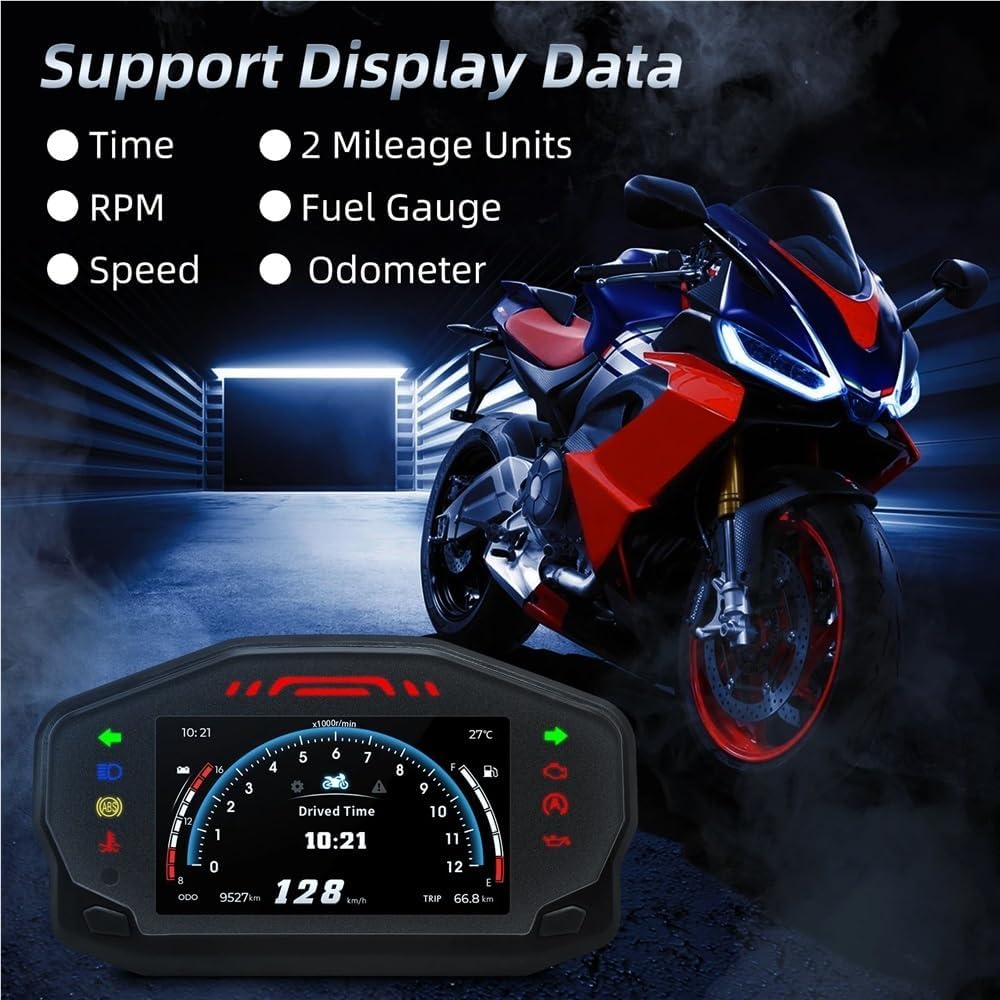 Motorcycle Odometer Gauge Universal 12v Moto Dashboard Screen Motorcycle Tachometer Instrument Panel Odometer Tachometer For 2/4 Cylinder