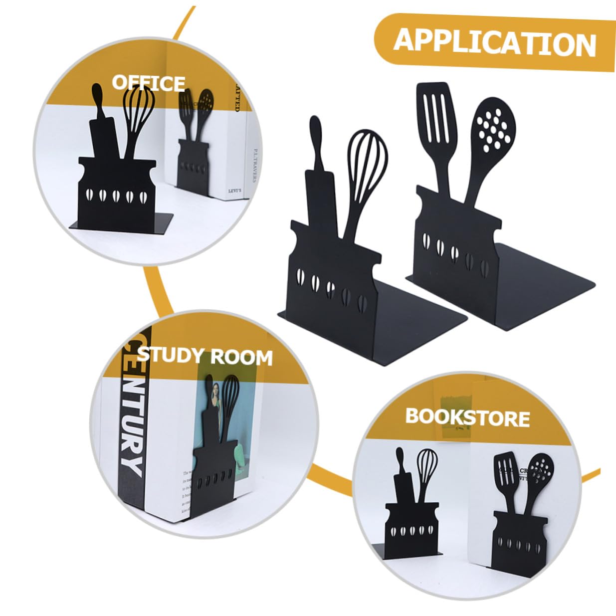 UKCOCO Sujetalibros de Metal Negro Acabado Pulido y Resistente, Pack de 2 Piezas Adecuado para Oficina y Sala de Estudio, Soporte Sólido para Libros y Revistas