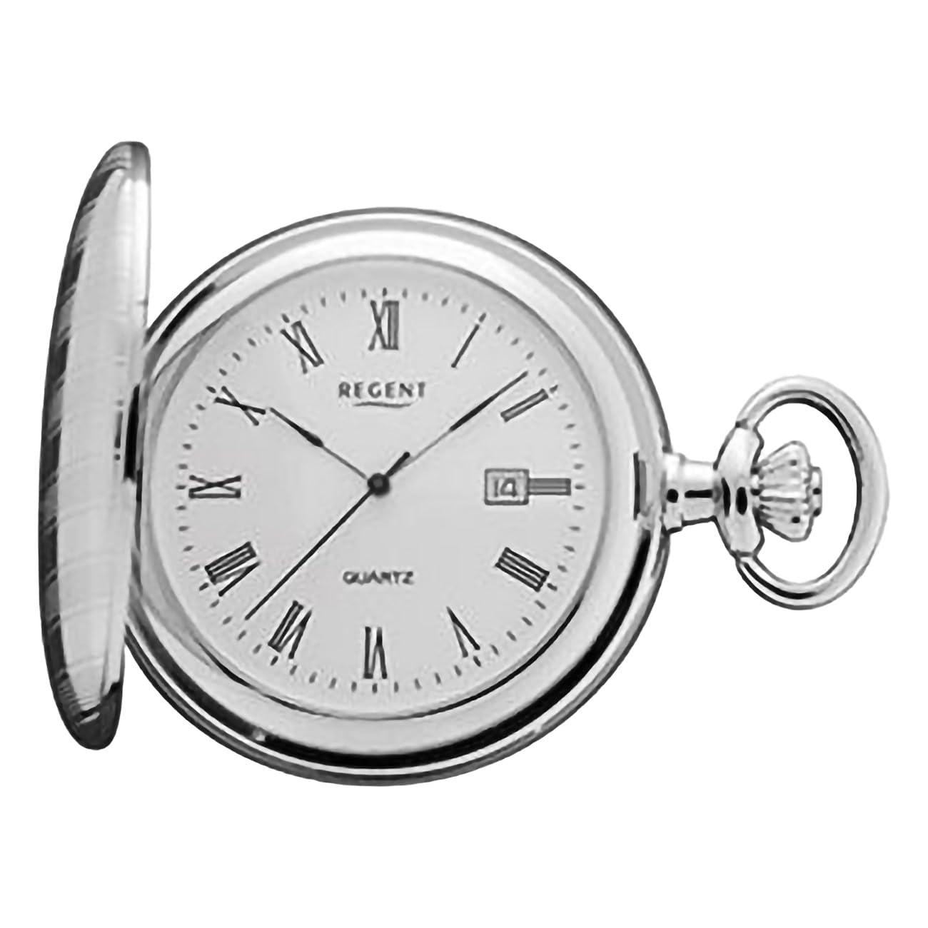 REGENT Herren Taschenuhr Savonnette Klappdeckel 47 MM Quarz Weißes Zifferblatt Römische Zahlen Datum