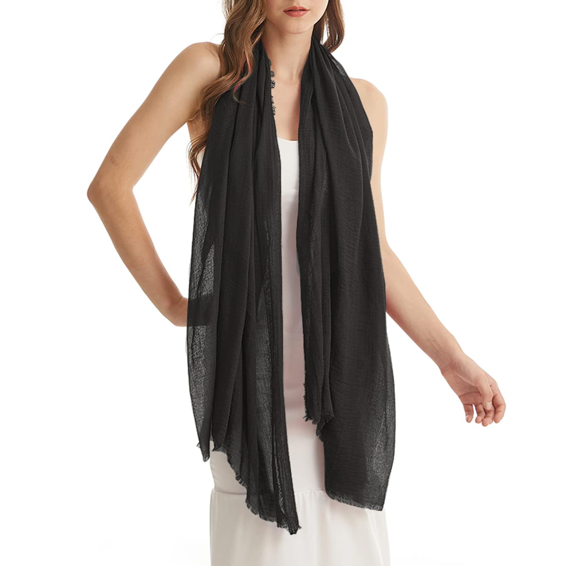 Women Scarf Cotton Linen - Chic Ladies Solid Scarves Soft Large Long Wrap Shawl Headscarf Lightweight Neck Scarf Hijab,180×100CM