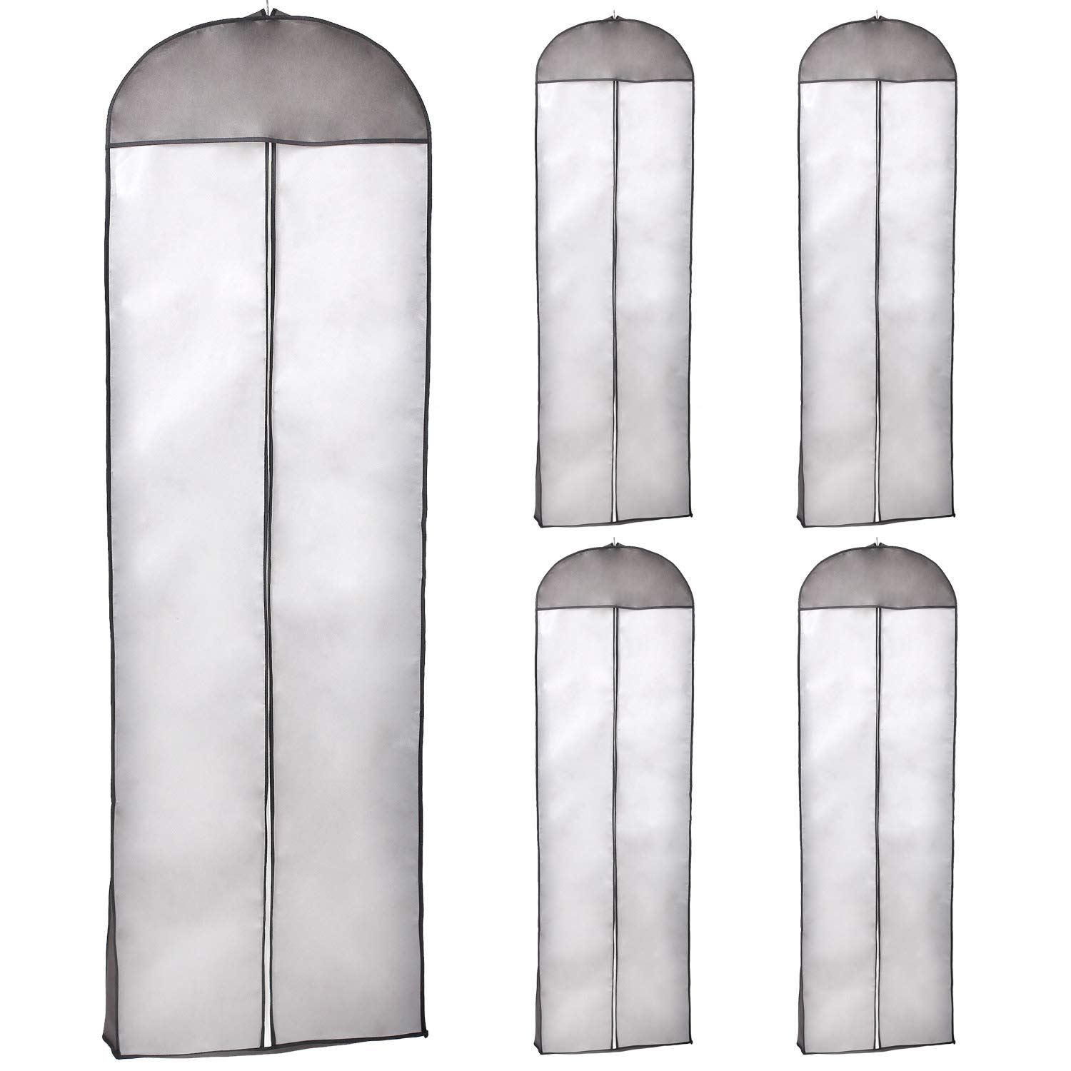 5 Piezas x Transpirable Funda de ropa, 180 cm x 60 cm Bolsa de Ropa Protector para Vestidos de Novia o de Fiesta, Trajes, Abrigos. Cierre de cremallera, Bolsa de Ropa, Negro, KXB105 Black-5x