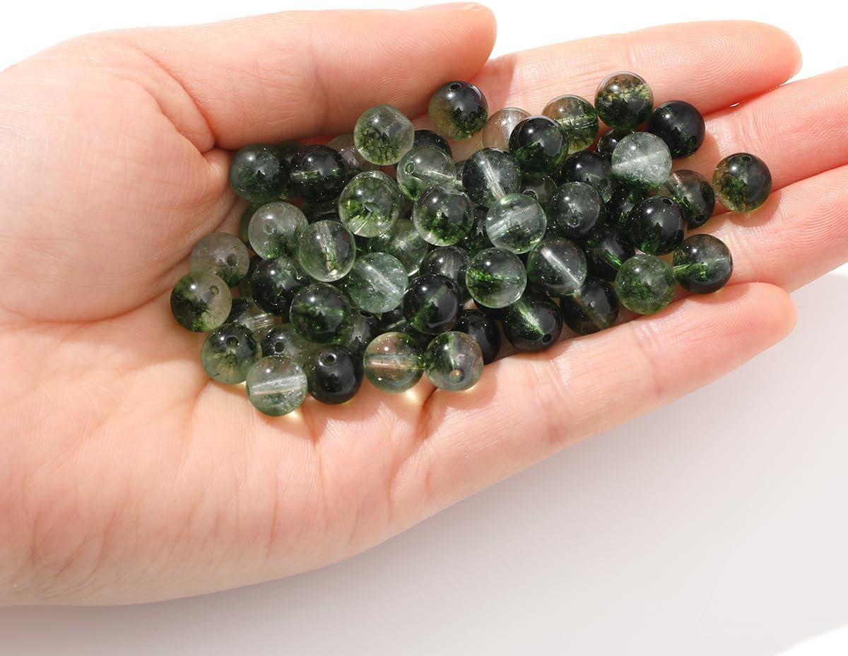 100pcs Natural Stone Loose Beads 10mm Green Peridot Jasper Gemstone Spacer Beads Round Smooth for Jewelry Making DIY Necklaces Bracelet