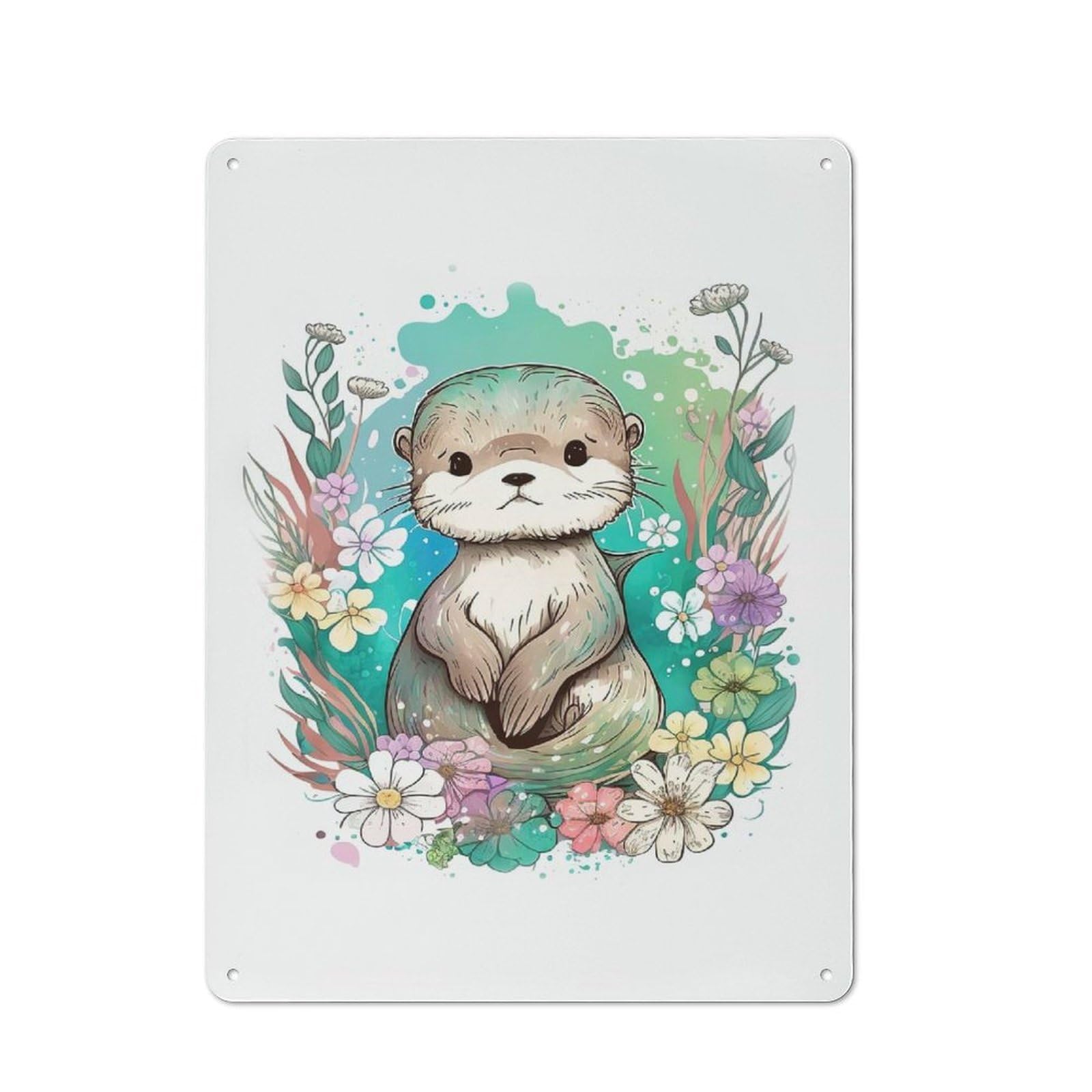 Junmoney Otter Animal Wild Tin Wall Plaque 40X30cm With For Café Or Restaurant, Suited To Restaurant Decor Fans