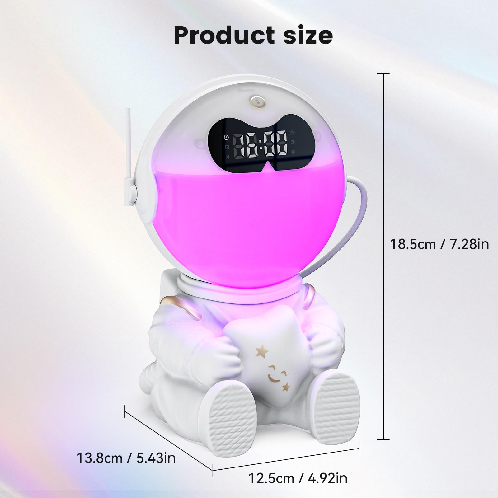 Astronaut Sunrise Wecker mit Bluetooth-Lautsprecher, Wecklicht für Das Schlafzimmer, Schlafhilfe-Nachtlicht & Dekoration, 10 Sounds & 7 Weiße Geräusche(A)
