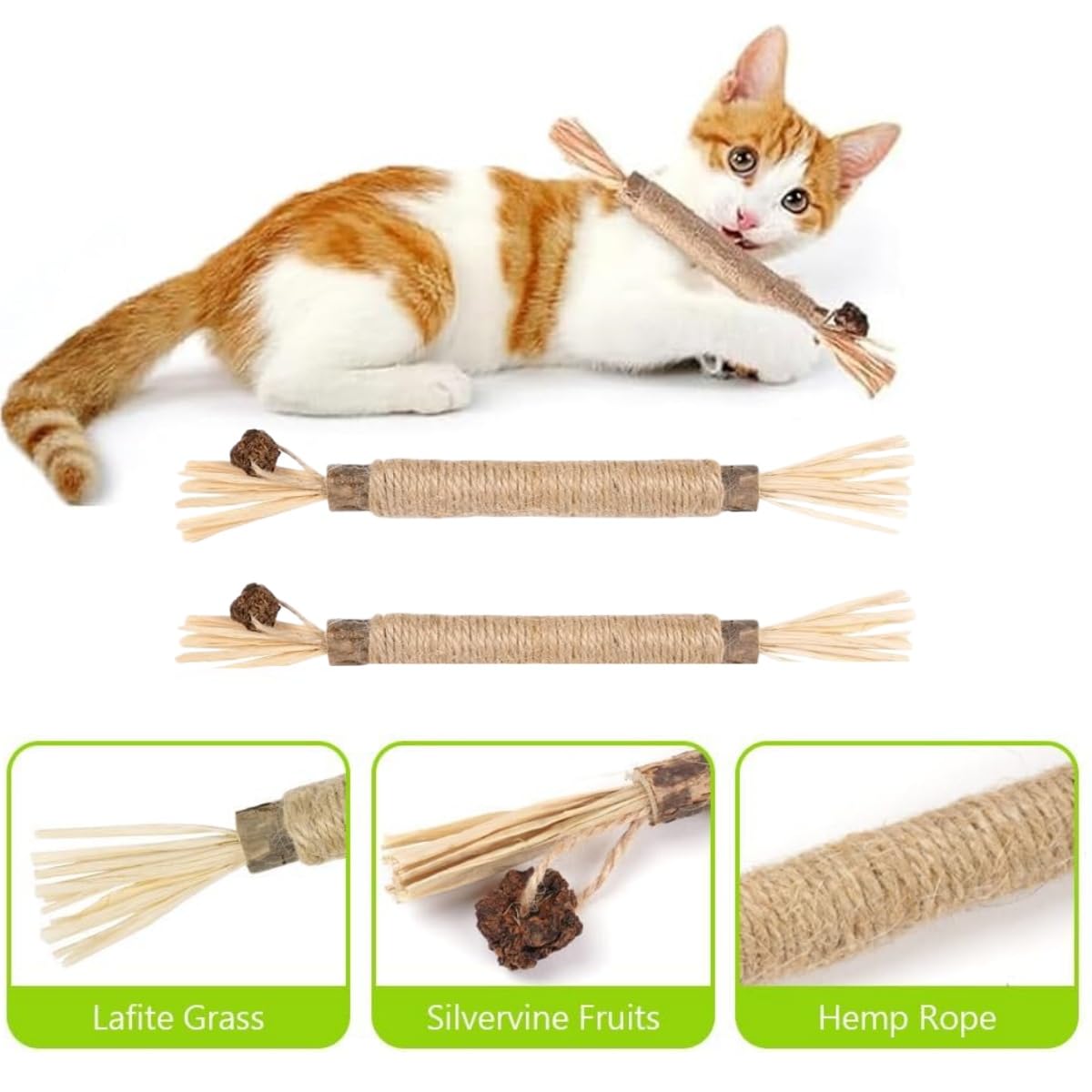 Juguetes para Masticar para Gatos,6 Piezas Palitos Masticables Naturales,para Limpieza Dental e Higiene Bucal,Juguetes Interactivos para Gatitos y Gatos Adultos
