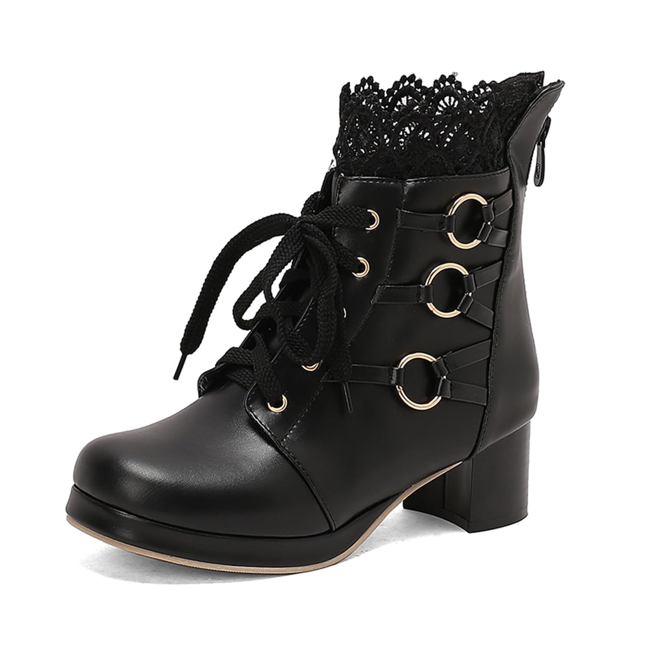 Womens Bow Ankle Boots Round Toe Lace Up Chunky Mid Heel Booties