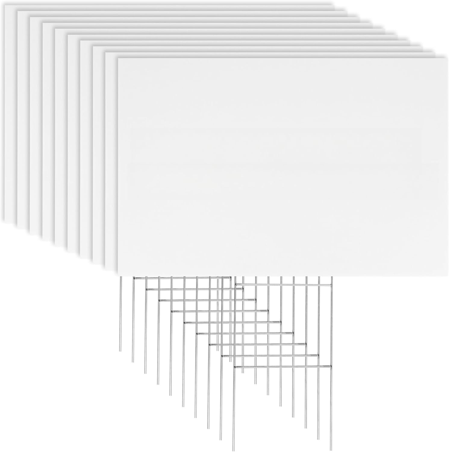 10 Pack 18 x 12 Inches White Corrugated Plastic Yard Sign with Metal Stakes for Birthday, Real Estate Garage Sale Signs, Rent, Guidepost Decorations