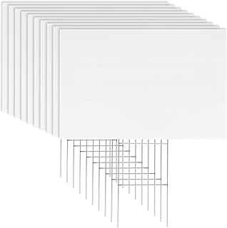 10 Pack 18 x 12 Inches White Corrugated Plastic Yard Sign with Metal Stakes for Birthday, Real Estate Garage Sale Signs, Rent, Guidepost Decorations