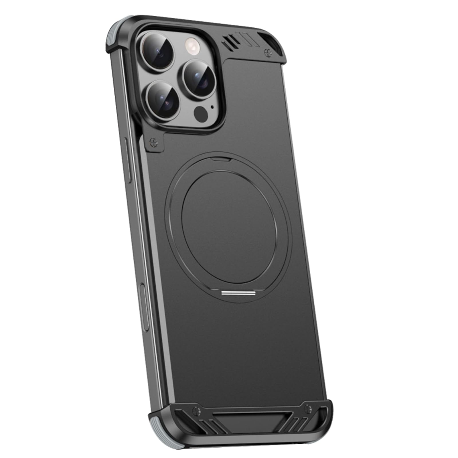 Metall Hülle Für iPhone 16 Pro Max/16 Pro/16 Plus/16, Randlos Magnetisch Ring Handyhülle Luftfahrt Aluminium Schutzhülle mit Aroma-Funktion,Schwarz,16