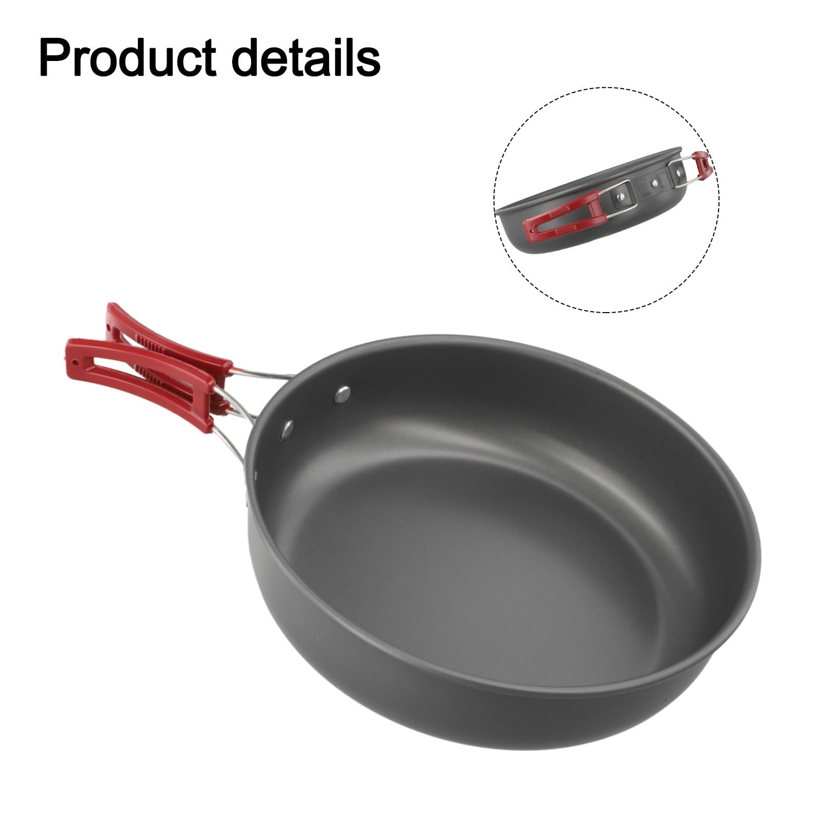 FACAIIO Poêle à frire portable sans manche pliable pour camping et randonnée, en alliage d'aluminium, 20 cm de diamètre, 1,7 l, pour poignée rouge/orange