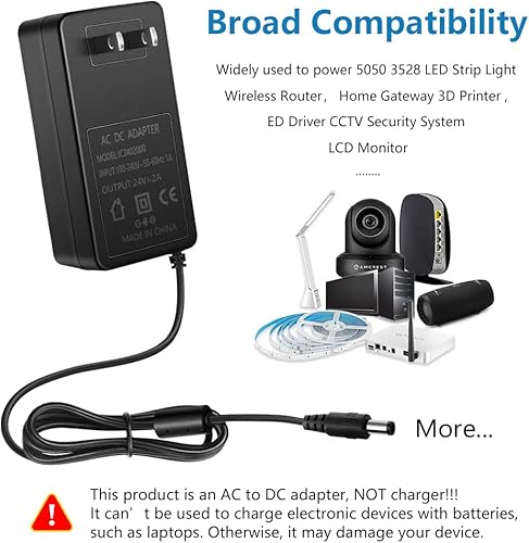 Vista 5 de SHNITPWR Adaptador de fuente de alimentación de 24 V, 2 A, 48 W, 100 ~ 240 V CA a CC 24 voltios, 2000 mA, 1,25 A, 1,5 A, 1,6 A, 1,75 A, 1,8 A