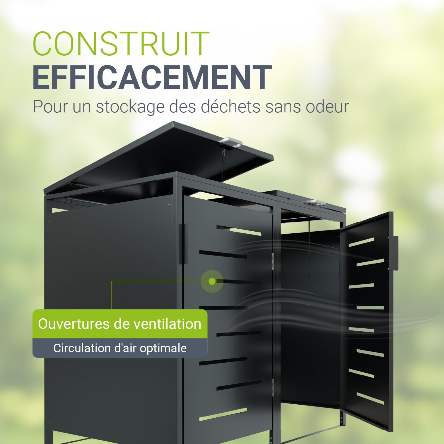 Juskys Cache-Poubelle Arel - Box de Jardin en métal pour 2 poubelles de 120l - Box de Rangement verrouillable - Abri avec Toit & vérin à gaz - Anthracite