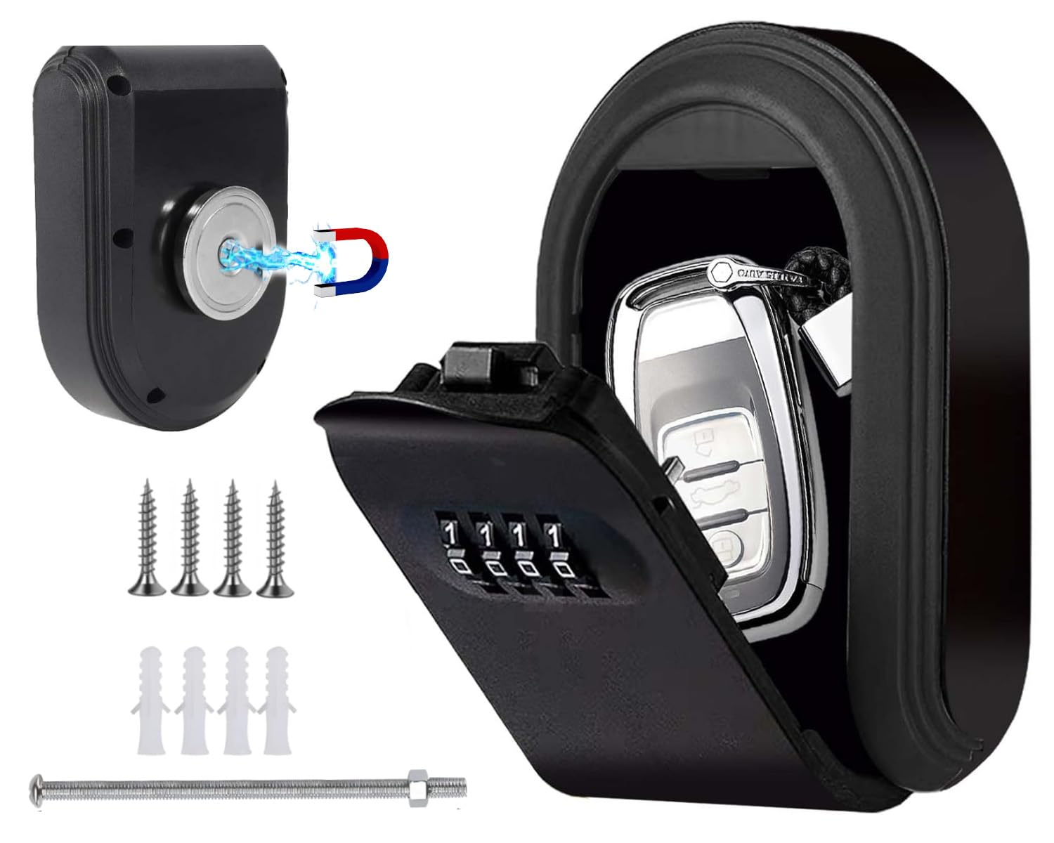 Caja de Seguridad para Llaves de Coche Magnéticas con Combinación de 4 Dígitos, Caja Fuerte para Llaves Resistente a la Intemperie y al óxido, Armarios de Llaves Montada en la Pared