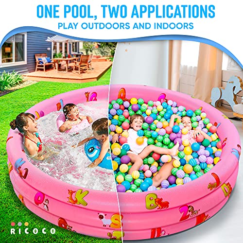Inflatable Kiddie Pool For Kids - Kids Pools For Backyard - Swimming Pool For Kids, Toddlers, Baby - 3 Ring Pools For Inside And Outside - Durable Material With Soft Blow Up Bubble Botton, Pink #TOP5