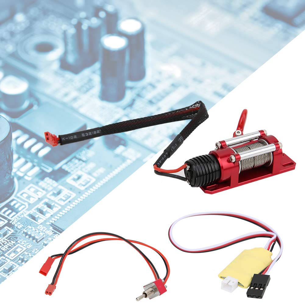 Wciągarka elektryczna samochodu RC Metalowy plastikowy panel przełączników zdalnego sterowania Akcesoria do samochodu gąsienicowego RC w skali 1/10 Samochód wspinaczkowy Czerwony