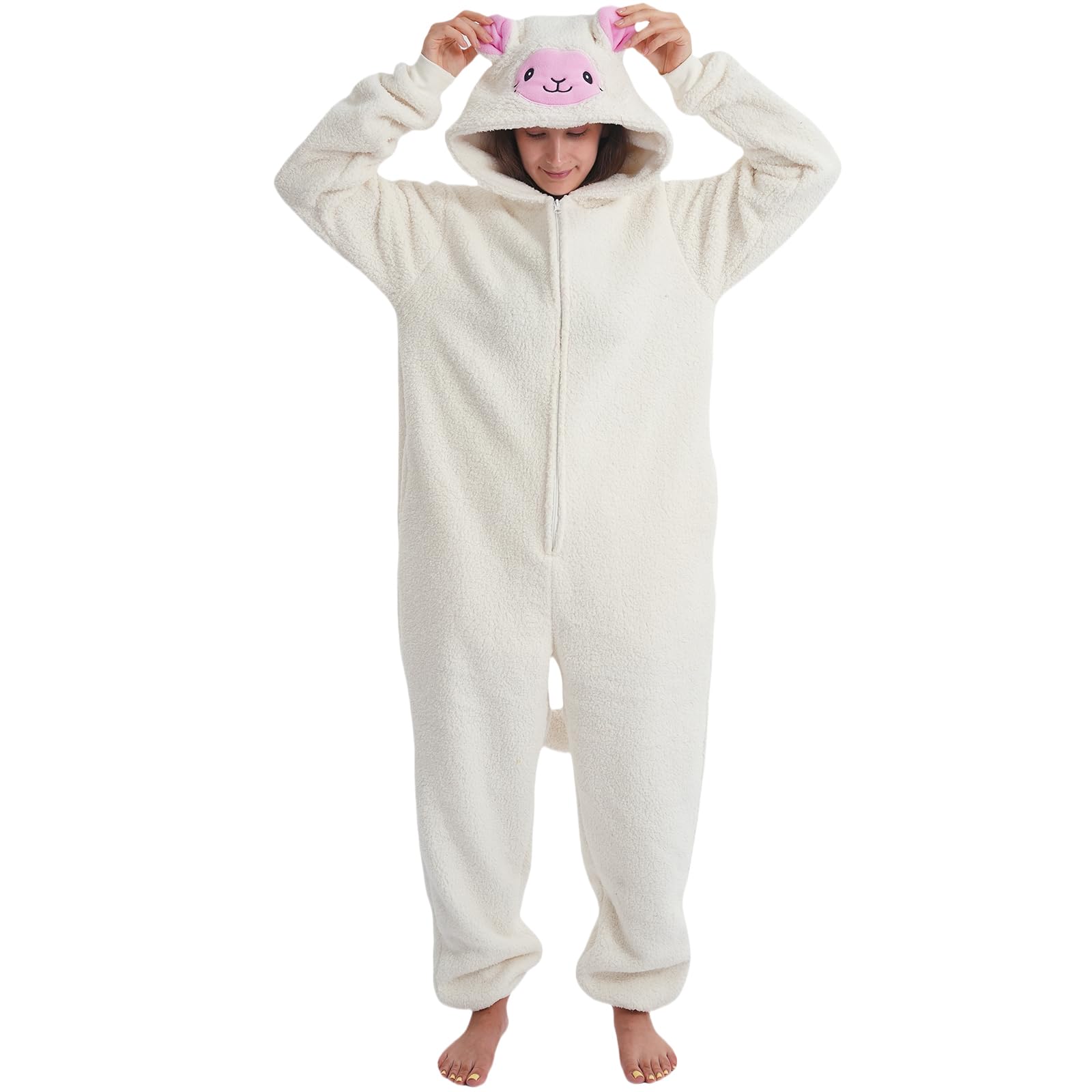 UiopSo Unisex Flannel Onesie (X-Large, Sheep)