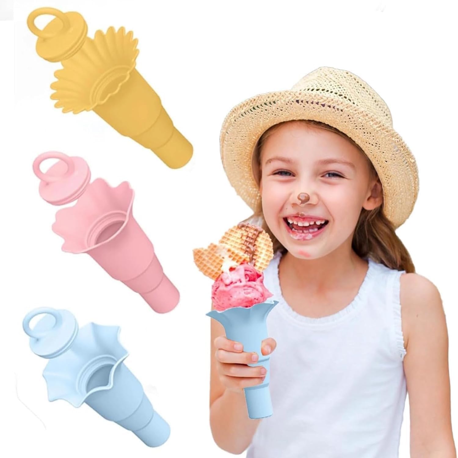Lot De 4 Supports à Glace Anti-goutte En Silicone Pour Enfants - Sans BPA, Réutilisables - Couleurs Vives (jaune, Rouge, Bleu, Violet) - 7