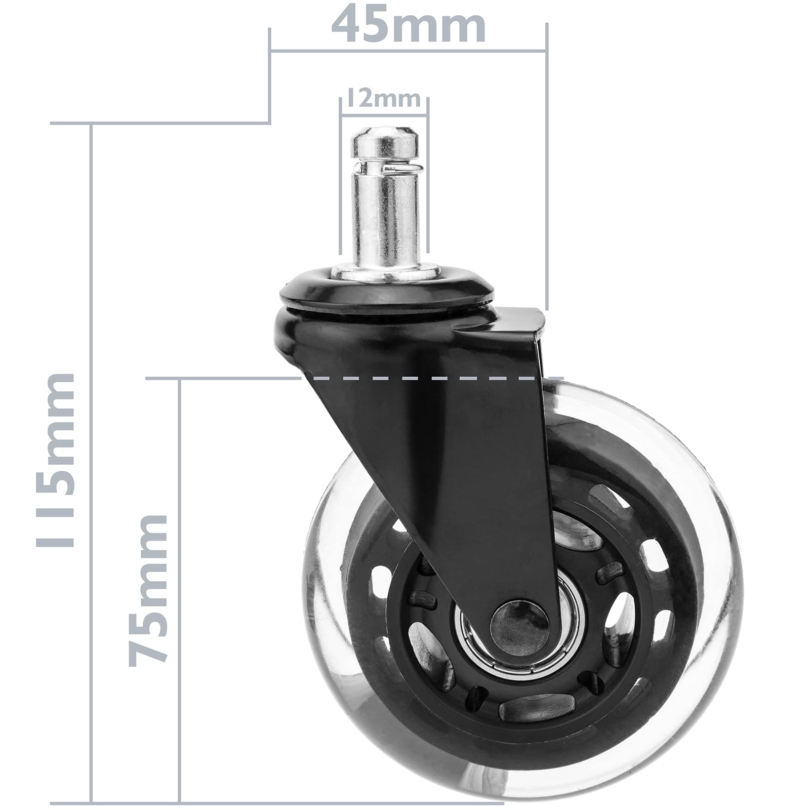 PrimeMatik - Rotelle pivotanti Ruote Industriale di Poliuretano Senza Freno 75 mm M11 5-Pack