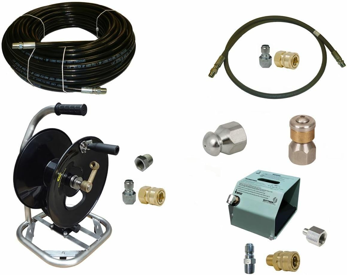 Replacement for Sewer Jetter Cleaner Kit - HD Foot Valve, 150' x 1/4" Hose, Reel and Nozzles