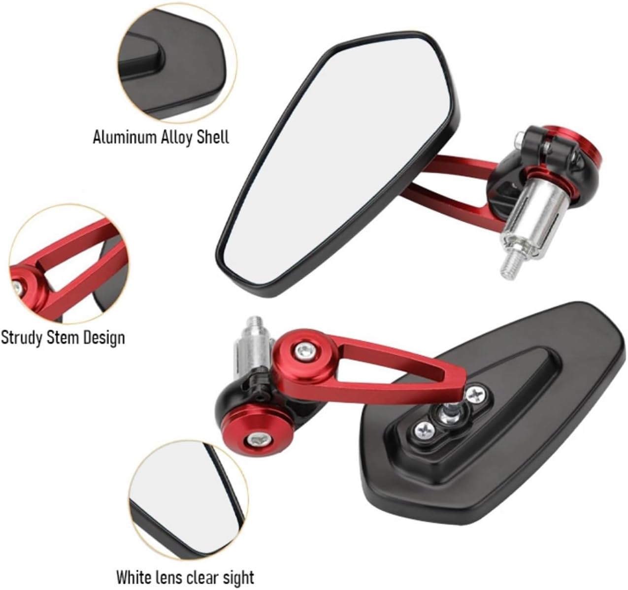 7/8 Motorcycle Mirrors,Bar End Rear View Mirrors Compatible with Honda Grom,Ducati, Suzuki,Yamaha, Kawasaki and More (RED)