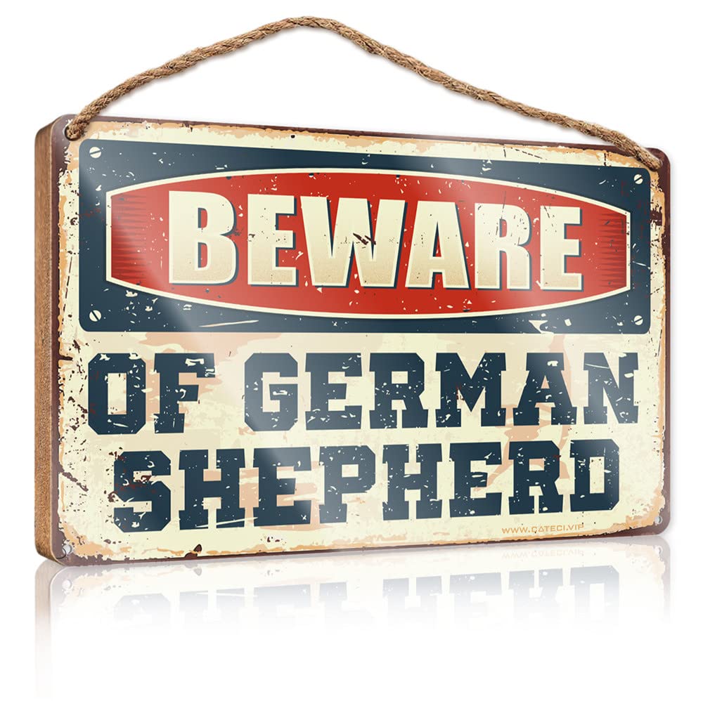 FZFN Door Sign For Bedroom Beware Of German Shepherd Wooden Sign Wall Hanging Decor Sayings Farmhouse Bathroom Sign(15X28CM)