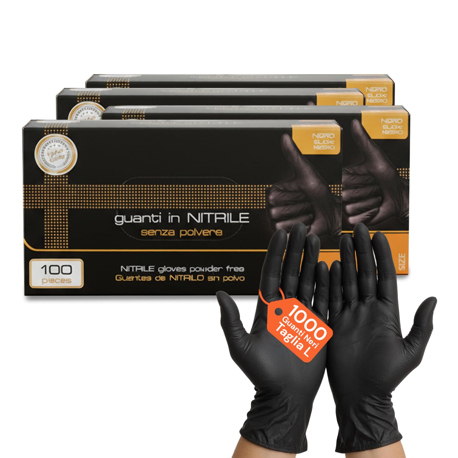 Avilia - Set 1000 Guanti Nitrile Neri Monouso Taglia L Senza Talco, Resistenti per Uso Professionale e Domestico, Presa Sicura, Facili da Indossare, Protezione Igienica per Estetica e Pulizie