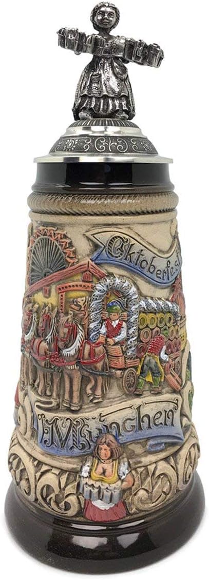 Liesl Lid Oktoberfest Mug 1 Liter Tankard Zoller & Born Mug German Made in Germany Collectible Ceramic Beer Drinking Stein