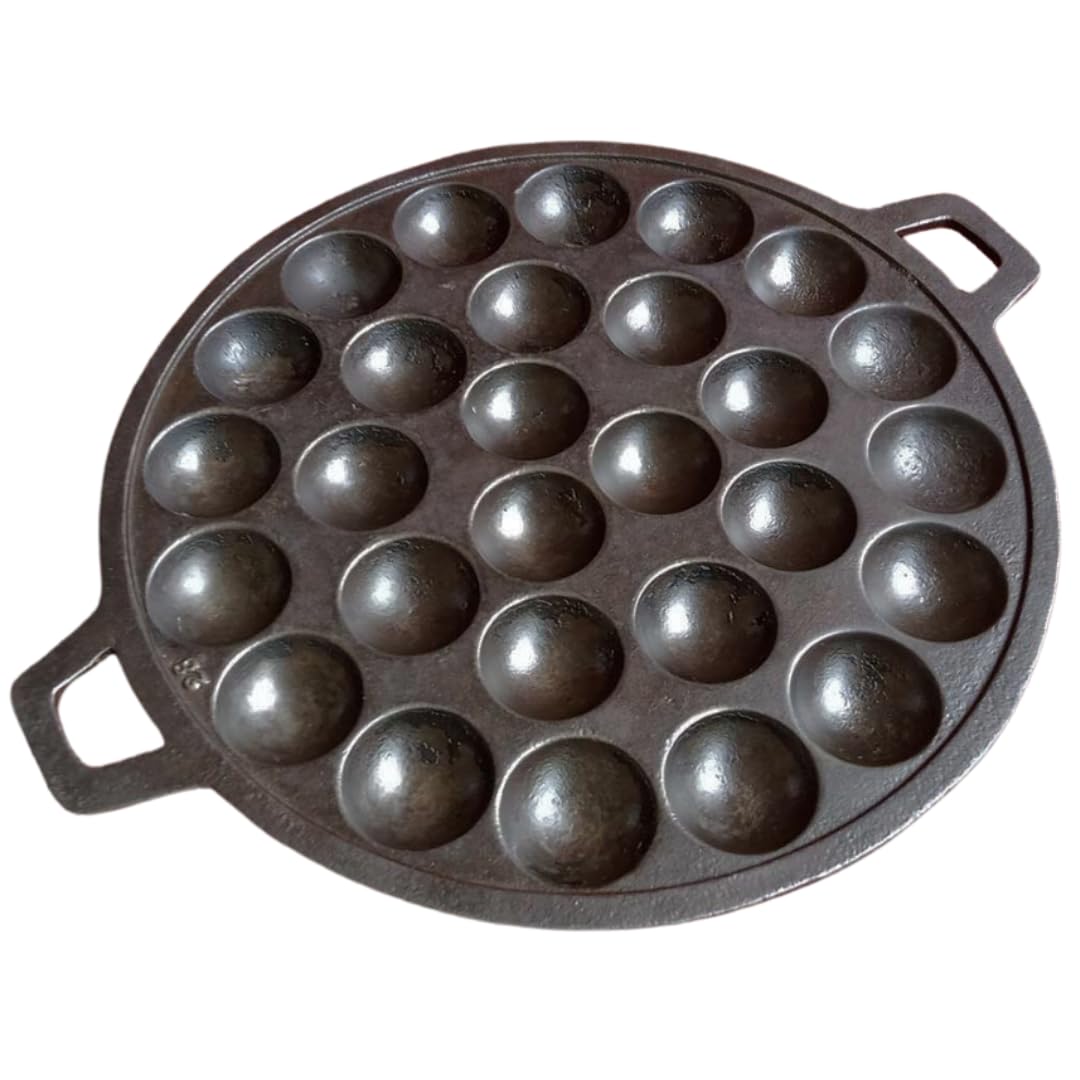 Kanom Krok Thai Coconut Pancake Pan, Takoyaki Maker, Heavy 28 Holes Cast Iron Grill pan Combination Thai Cooking Equipment