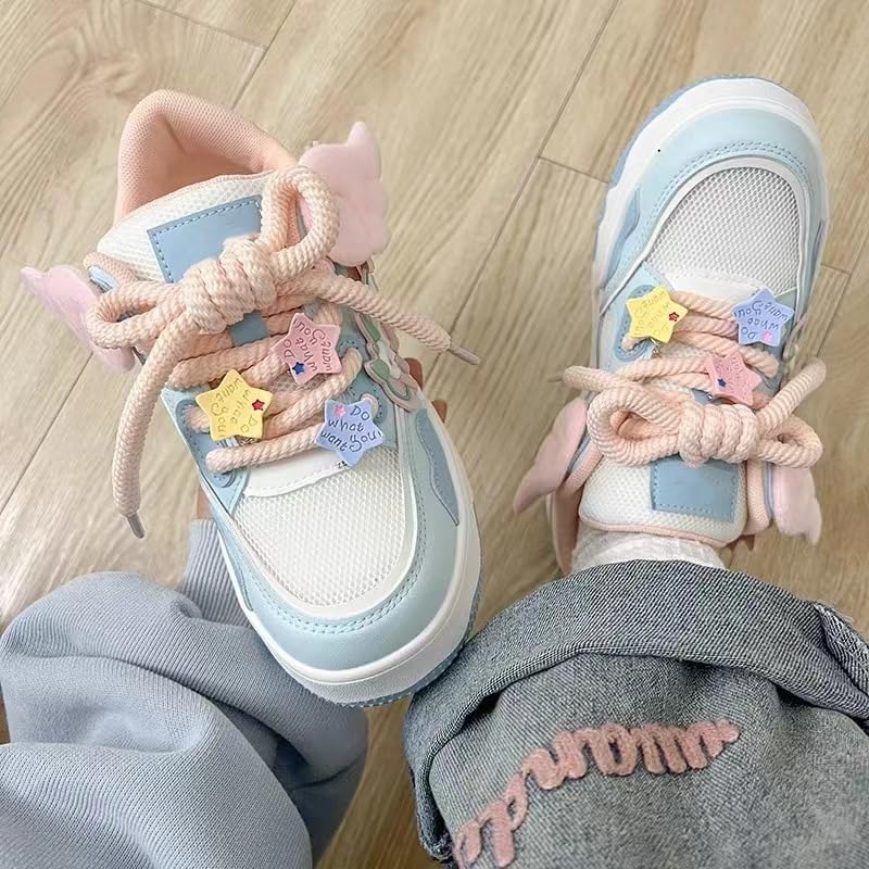 Cute Bow Star Shoes for Girls - Chunky Platform Y2K Retro Pretty Pastel Sneakers Accessories Include Wings2