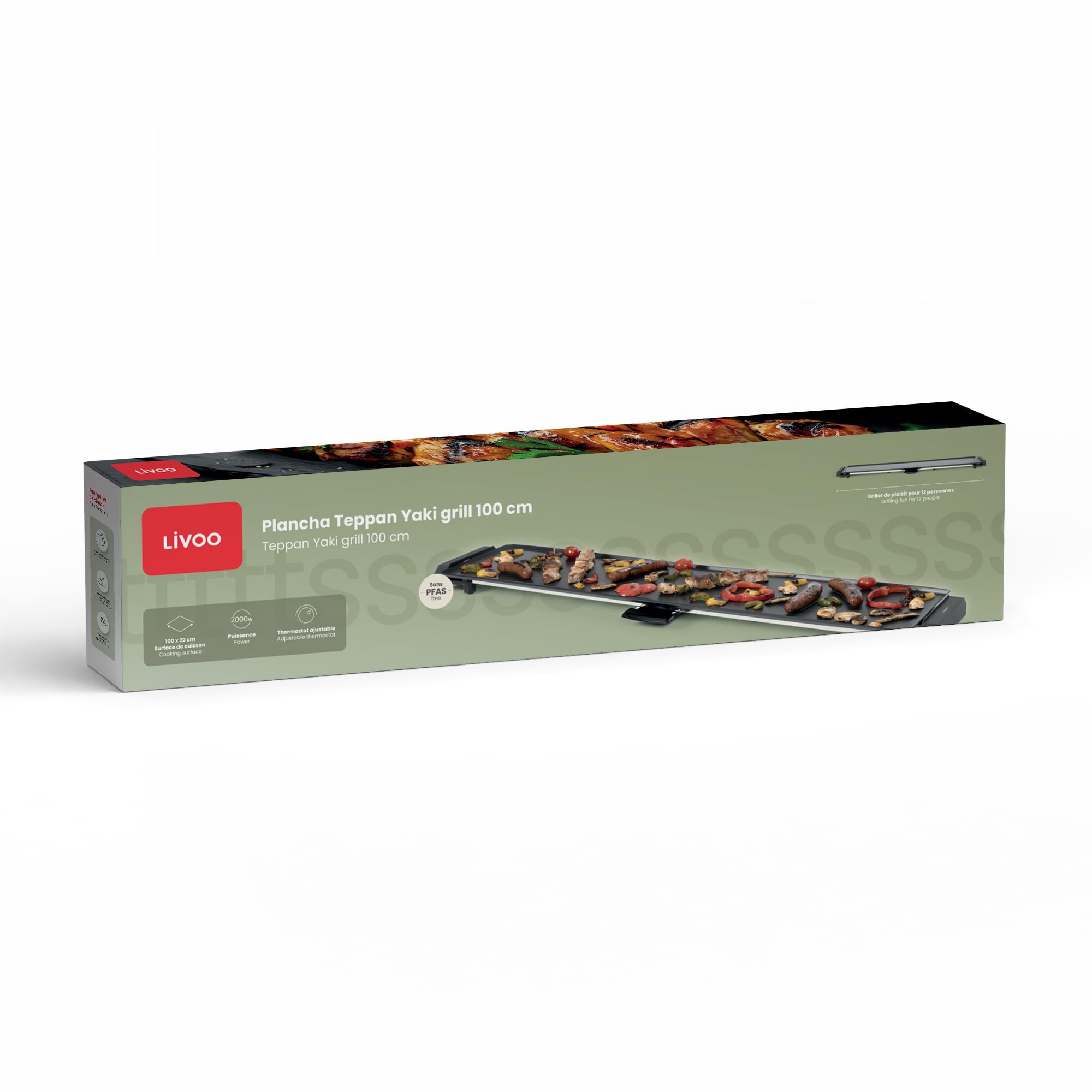 Livoo - Plancha Teppan Yaki grill 100 cm DOC350-100x22cm, sans PFAS, 2000W