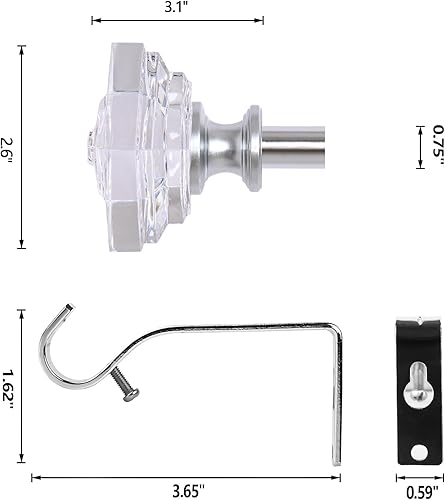 Miniatura 4 de Paquete de 2 barras de cortina para cortina, barra de cortina cuadrada acrílica, barra de cortina de 34 pulgadas de diámetro, longitud ajustable de