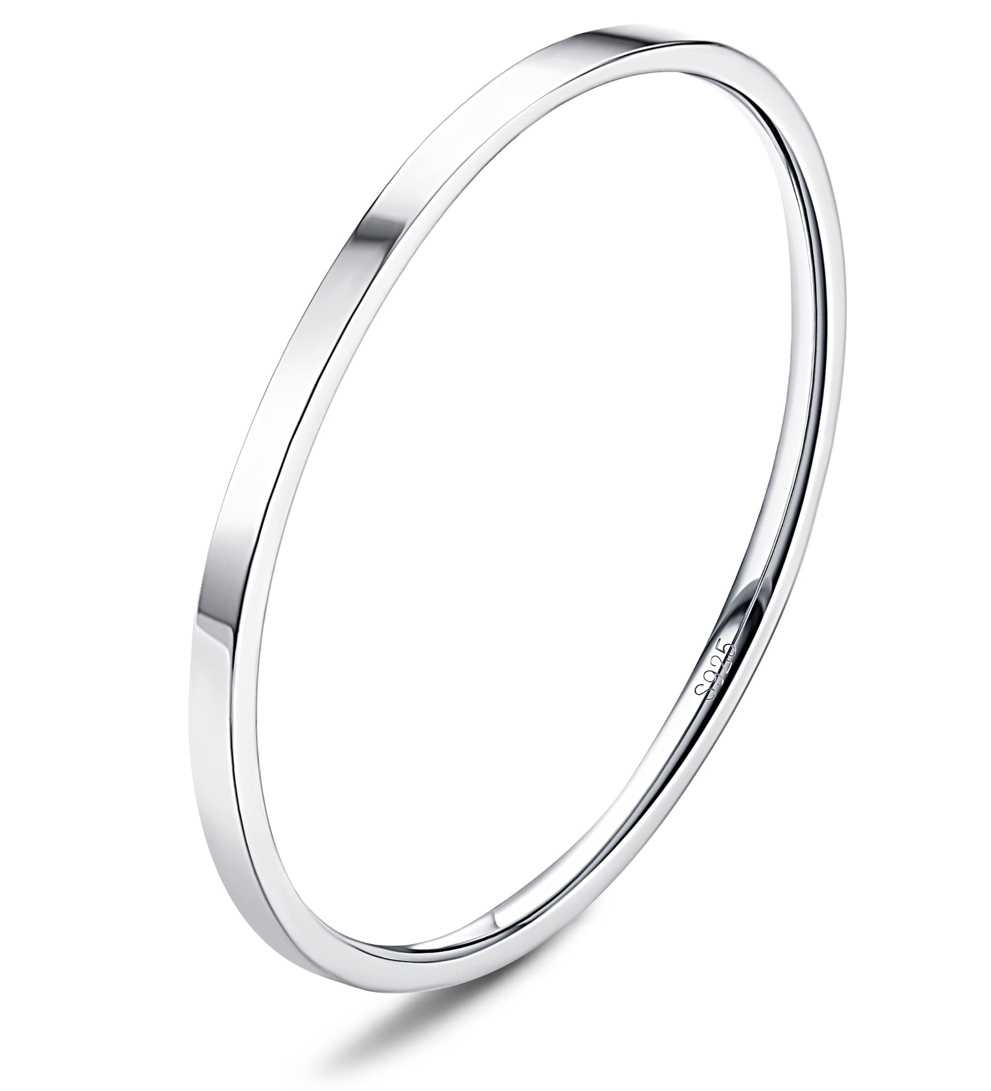 S925 Sterling Silver Rings for Women Men 18K White Gold Plated Stackable Statement Thin Plain Thumb Ring High Polished Wedding Band Ring Comfort Fit Size 4 to 12, 1mm 2mm 3mm 4mm 6mm