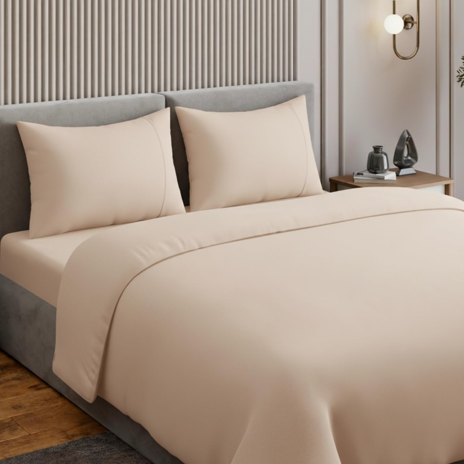 Haus and Kinder Bedsheet King Size, 300 TC 100% Organic Cotton Percale Weave, Flat Bedsheet for King Size Bed with 2 Pillow Covers - Marrow Stitch Detaling (Coastal Calm, 108 * 108 Size)-image-35