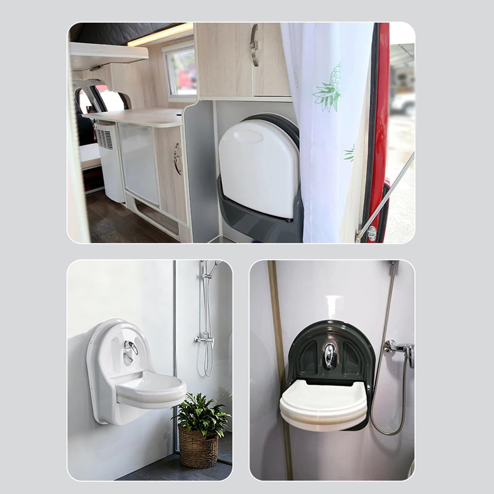 Plegable Fregadero Camper con Grifo, Fregadero Cocinade Acrílico, Incluye Desagüe, Apto para Caravanas, Autocaravanas y Caravanas(Gray)
